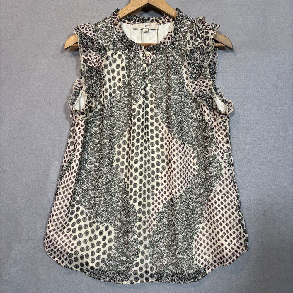 LOFT Mixed Print Blouse M Polka Dot Artsy Minimalist Statement Career‎ Layering